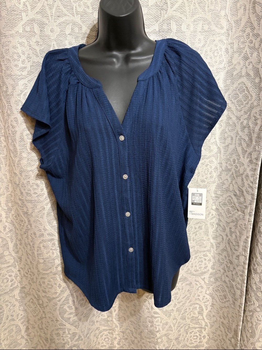 89th  + Madison Button-Front Women's Navy Blouse - NWT
